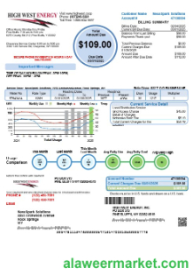 USA Wyoming High West Energy business utility bill in Word and PDF formats, version 2